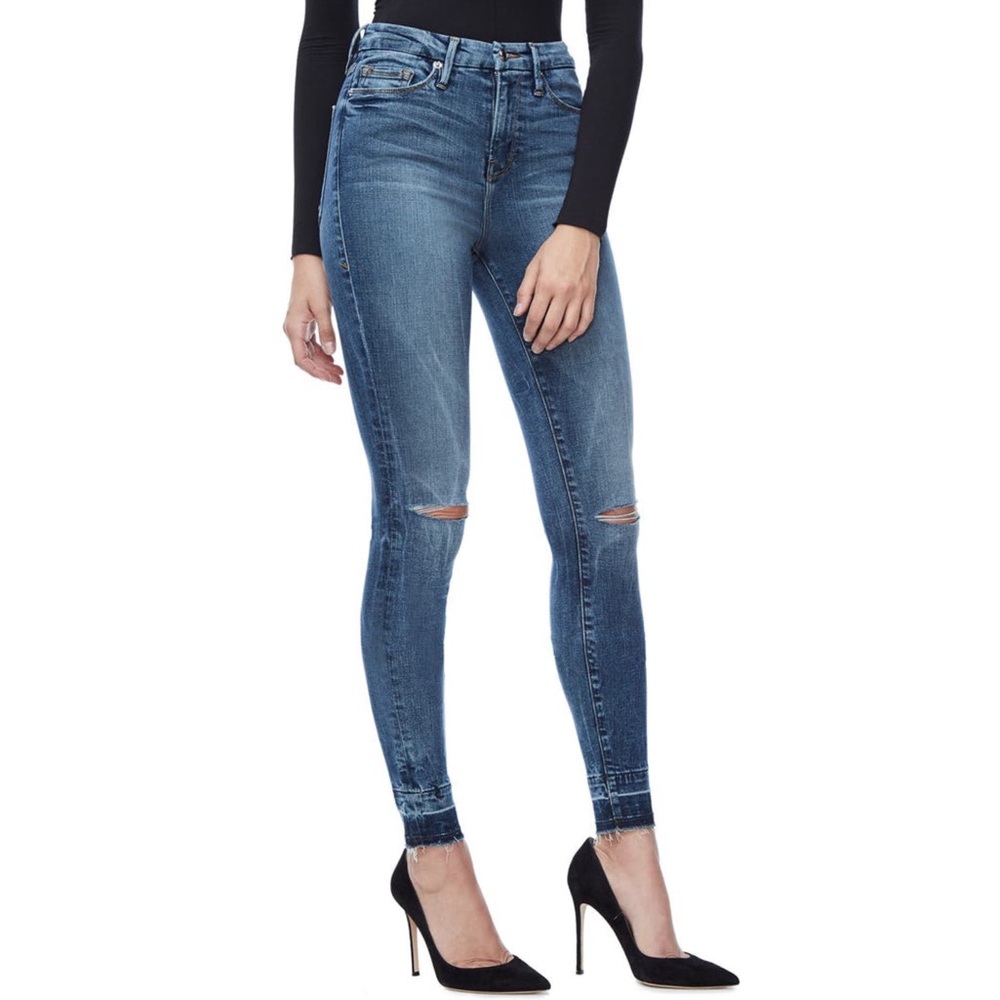 Good American Good Legs High Rise Distressed Skinny Frayed Ankle Denim Jeans